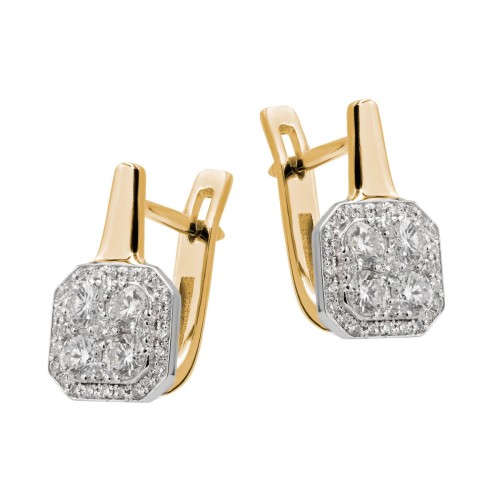 Złote kolczyki kwadratowe z diamentami angielskie 0,86 ct