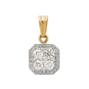 Złota zawieszka kwadratowa z diamentami i białym złotem 0,43 ct