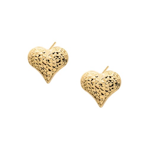 Złote kolczy diamentowane serca duże 1,7 cm sztyft