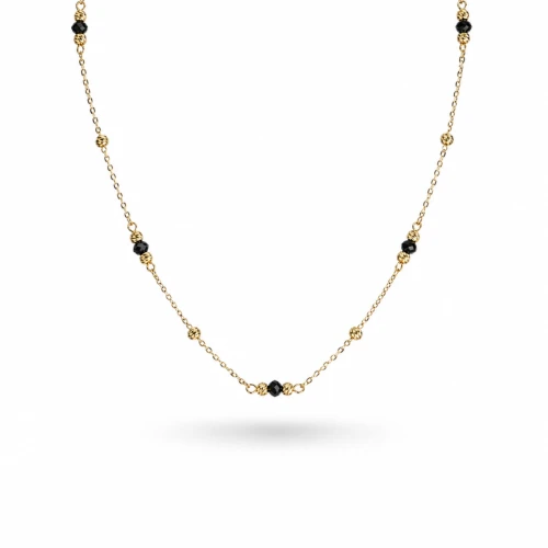 Złoty naszyjnik czarne cyrkonie, grawerowane kulki 585